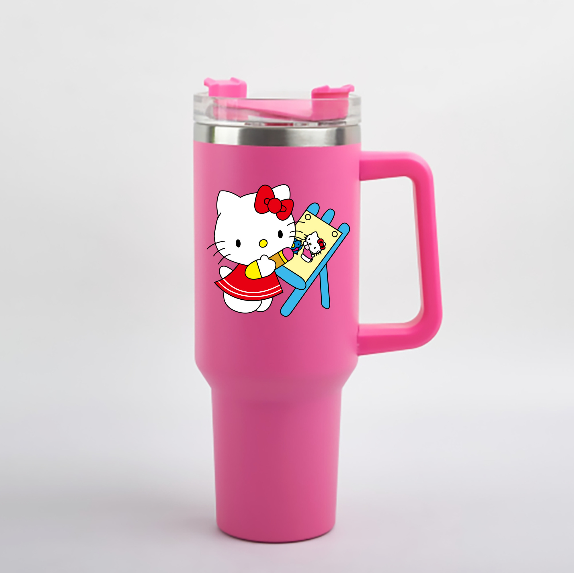 （画像用） Hello Kitty ハローキティ 1200mL車用タンブラー - クリスタルステッカー（プラスチックストロー付き）